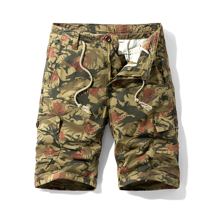 Shorts masculino cargo com múltiplos bolsos laterais, design solto e confortável para o verão.