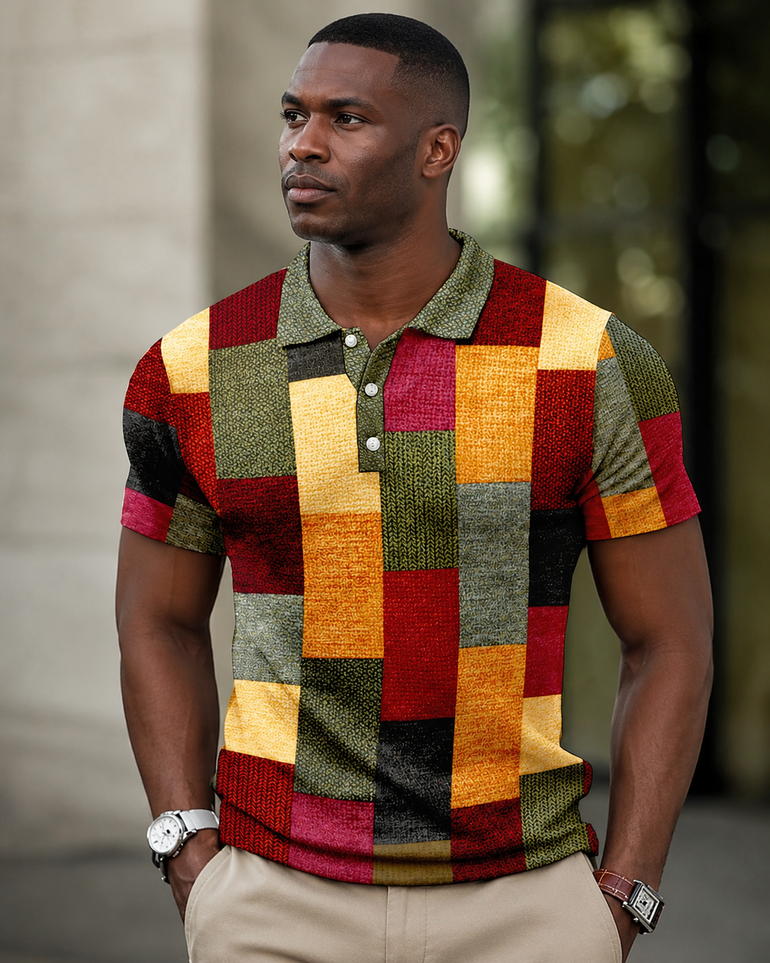 Camisa polo masculina xadrez manga curta, estilo casual elegante para verão. Conforto e moda masculina para o dia a dia.