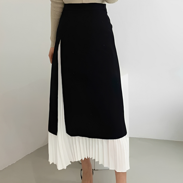 Saia longa plissada feminina elegante, perfeita para looks casuais chiques de primavera/verão. Moda versátil e confortável.