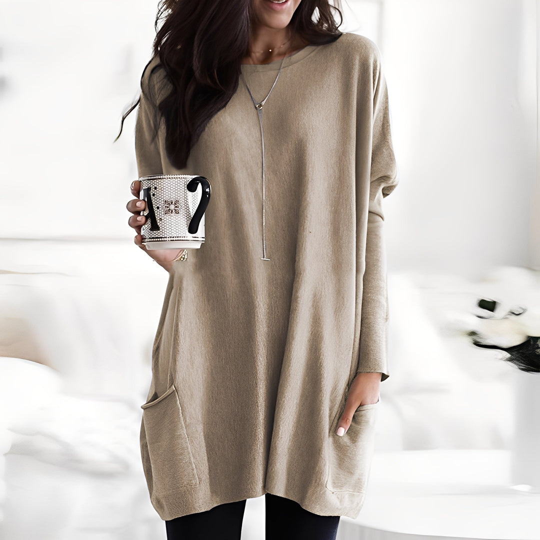 Camisola feminina elegante, pulôver de mangas compridas, ideal para outono e inverno.