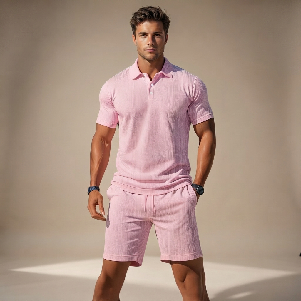 Conjunto masculino casual shorts e camisa. Perfeito para praia, viagem ou look descontraído de verão.