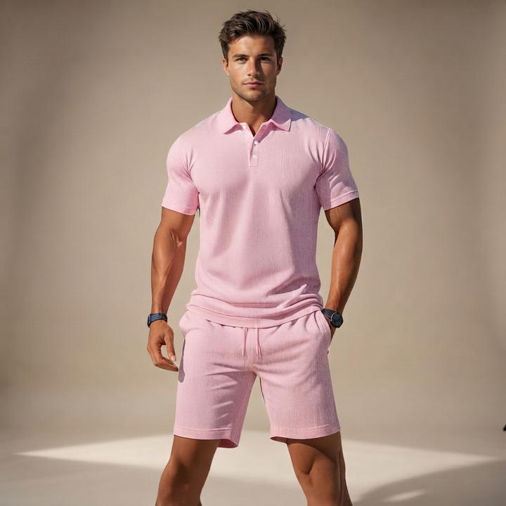 Conjunto masculino casual shorts e camisa. Perfeito para praia, viagem ou look descontraído de verão.