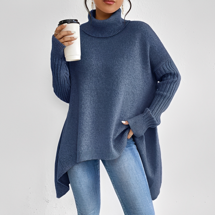 Suéter de inverno feminino com gola alta, ideal para looks casuais ou elegantes. Conforto e estilo.