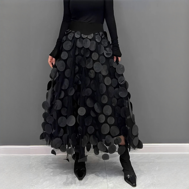 Saia feminina elegante de cintura alta em estilo clássico, perfeita para diversas ocasiões.
