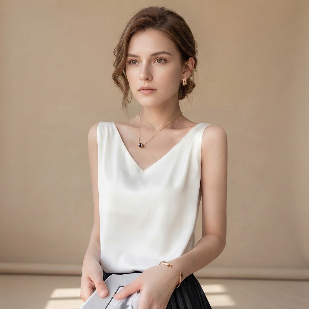 Top feminino elegante com decote V, estilo casual para o verão. Moda feminina versátil.