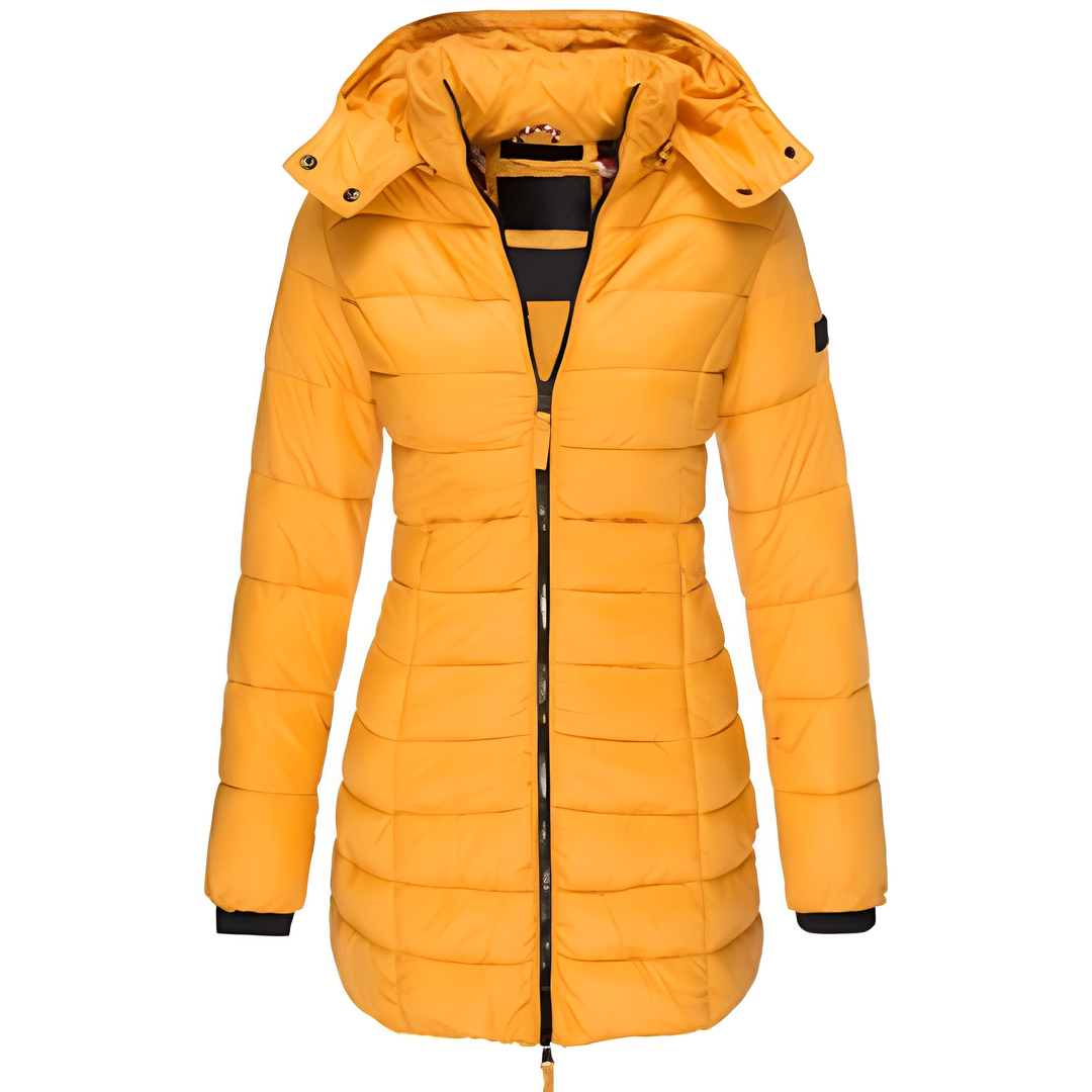 Jaqueta feminina de inverno, agasalho confortável e quente. Perfeito para o frio com toque de elegância casual.