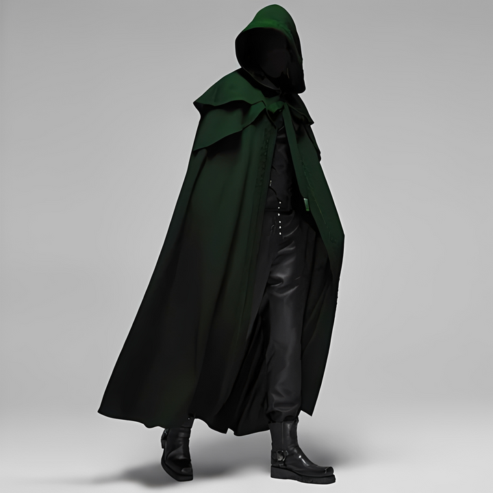 Casaco feminino gótico com capuz para um visual misterioso e elegante em moda inverno.