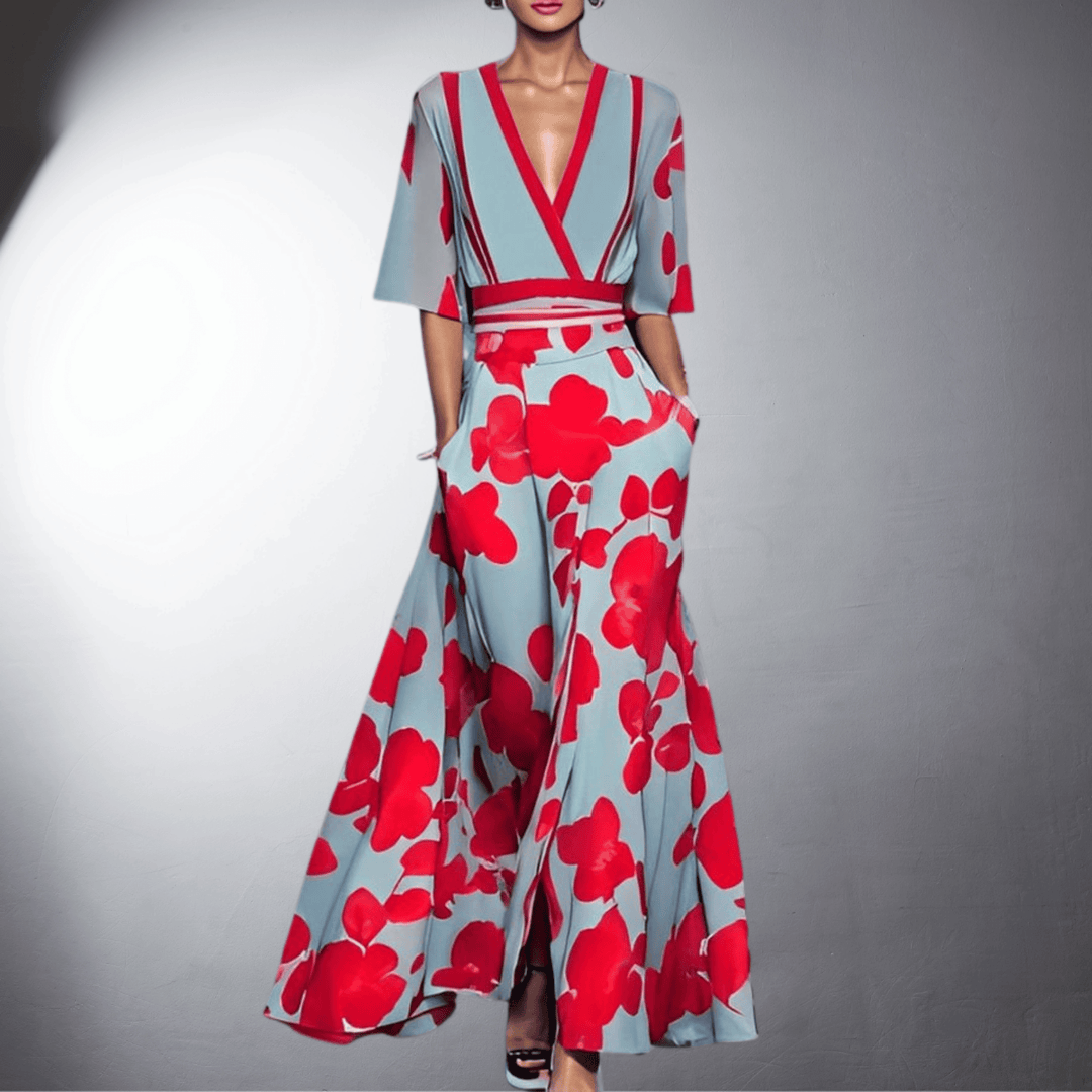 Vestido feminino floral elegante com mangas longas, ideal para primavera/verão, festas e estilo casual. Conforto e tendência.