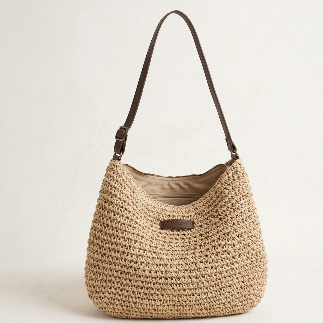 Elegante bolsa trançada feminina, prática para uso diário, acessório essencial.