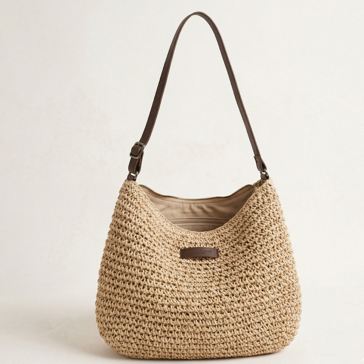 Elegante bolsa trançada feminina, prática para uso diário, acessório essencial.