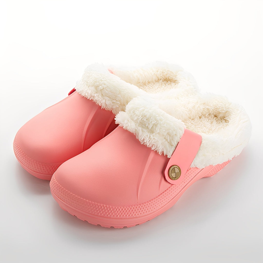 Clogs femininos Melba aconchegantes para inverno, com forro quente e proteção contra o frio.