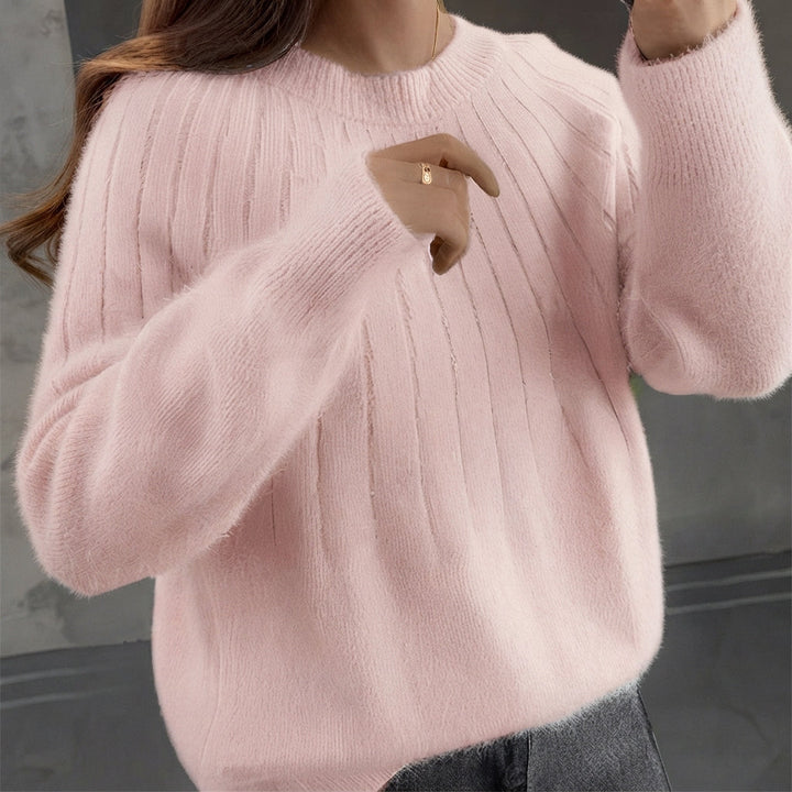 Suéter feminino casual e confortável de tricô. Pullover macio e aconchegante para outono e inverno.