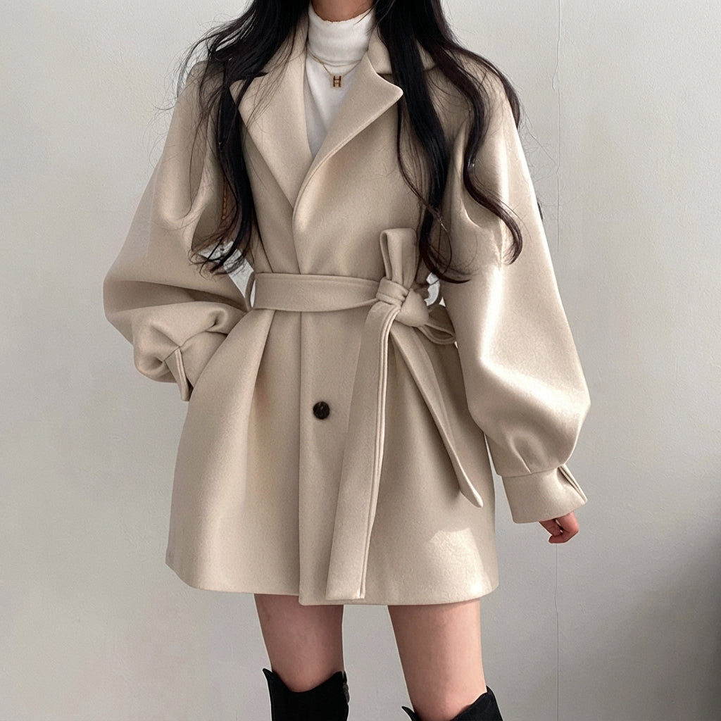 Casaco feminino de inverno, bege, confortável e estiloso. Perfeito como outerwear e agasalho para dias frios.