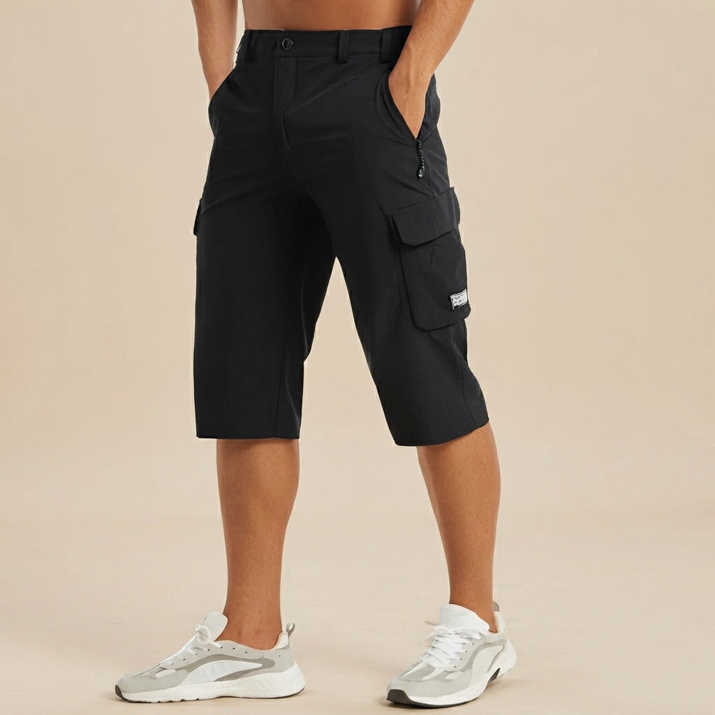 Shorts cargo masculinos elásticos, perfeitos para o verão. Estilo casual, conforto e bolsos para máxima praticidade.