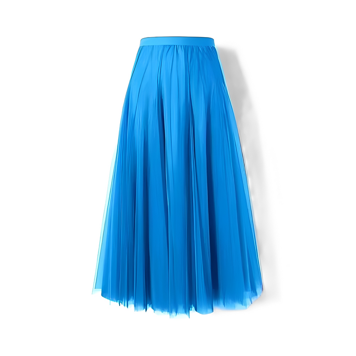 Saia feminina midi elegante, com pregas plissadas para um caimento leve.