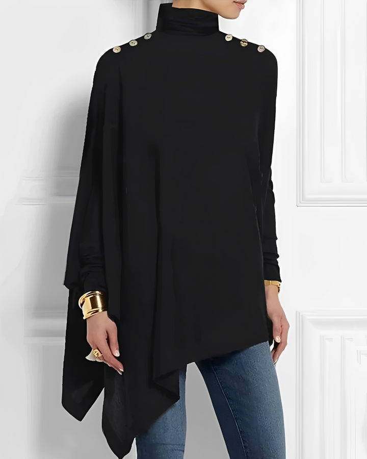 Camisa feminina gola alta elegante e versátil, perfeita para outono inverno. Estilo chic e confortável.