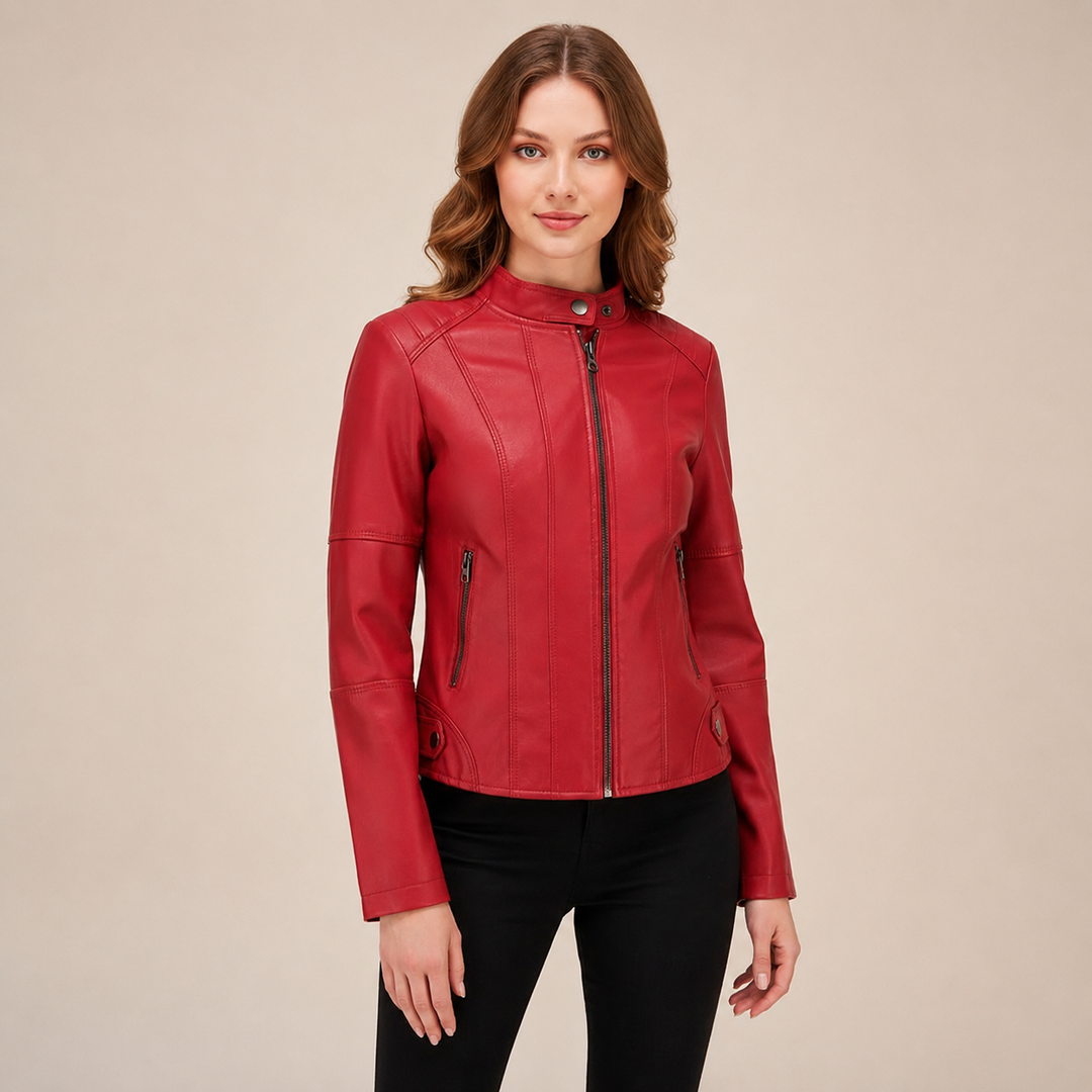 Jaqueta feminina elegante com zíper, perfeita para um look casual chic de outono e primavera. Versátil e moderna.