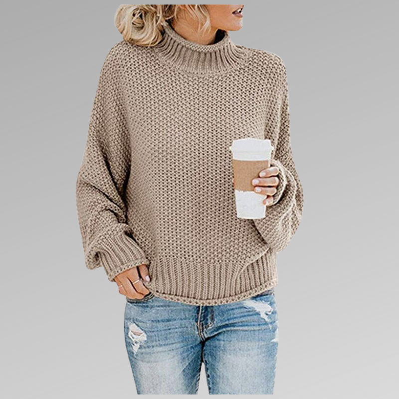 Suéter feminino de malha clássica, roupa confortável e versátil para moda outono/inverno.