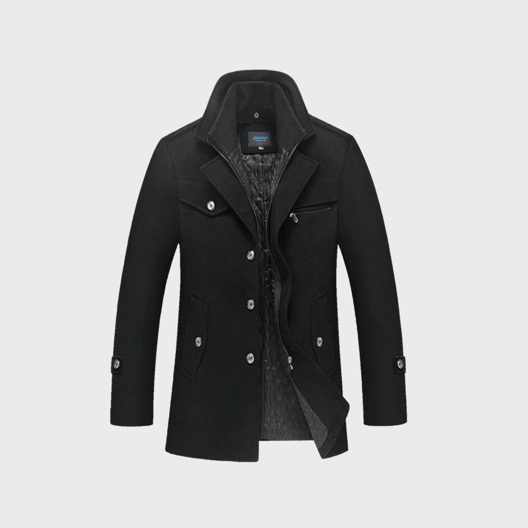 Casaco masculino peacoat clássico para inverno, cor sóbria, ideal para elegância e estilo no outono/inverno.