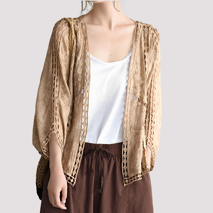 Cardigã feminino versátil em branco ou caqui, ideal para um estilo casual elegante e confortável no outono.
