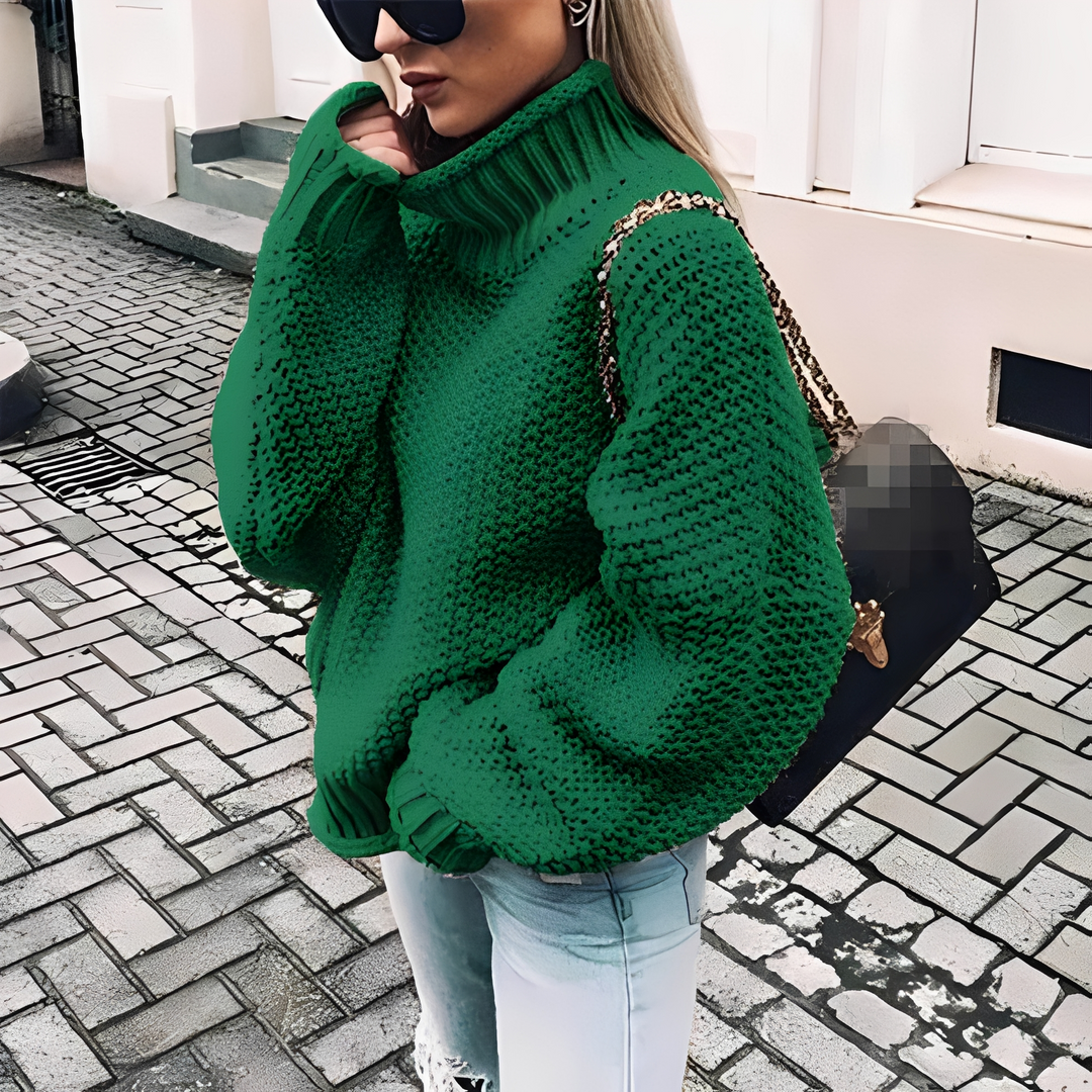 Suéter feminino de inverno, gola alta aconchegante. Pulôver quente e elegante para moda casual.