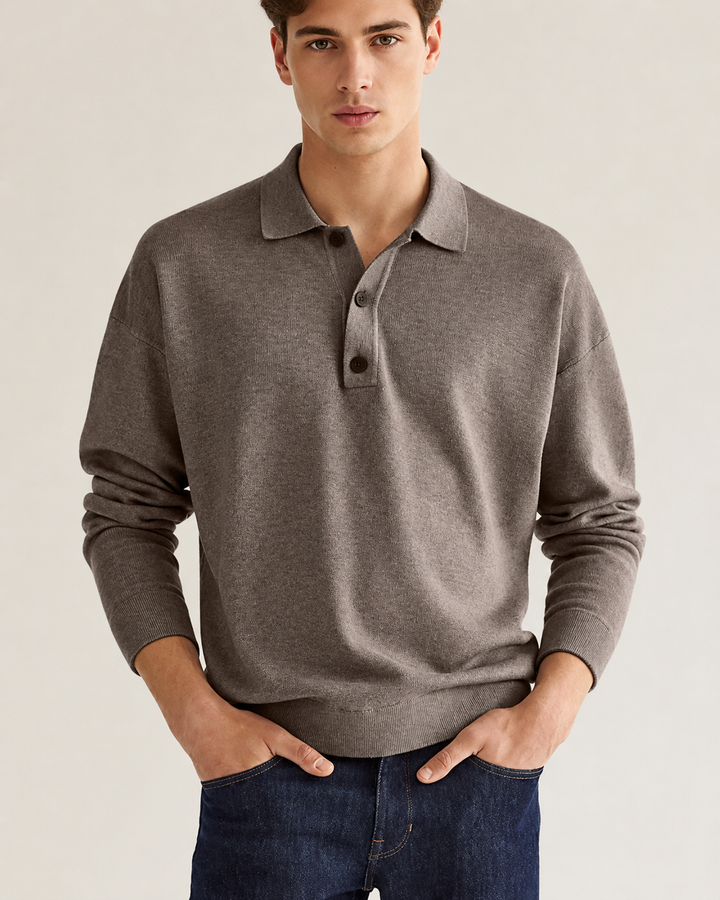 Camisa masculina de manga longa para primavera e outono. Peça casual e versátil com gola.