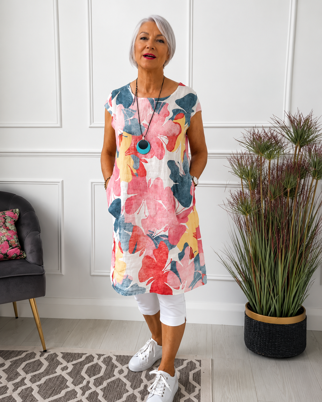 Blusa feminina de verão estampada floral solta. Estilo leve e fresco, ideal para conforto e moda casual.