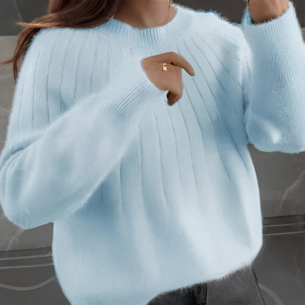 Suéter feminino de tricô com design elegante. Pullover de outono/inverno, confortável e estiloso para mulheres.