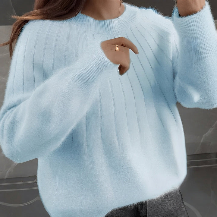 Suéter feminino de tricô com design elegante. Pullover de outono/inverno, confortável e estiloso para mulheres.