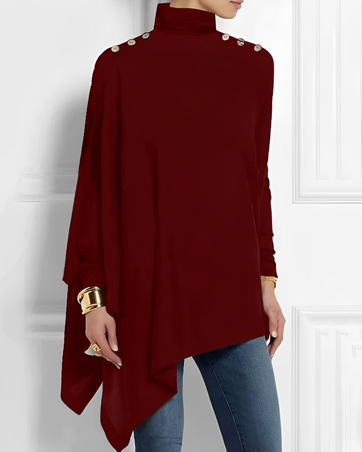 Blusa feminina de gola alta preta, ideal para looks sofisticados e casuais. Roupa versátil para a moda feminina.