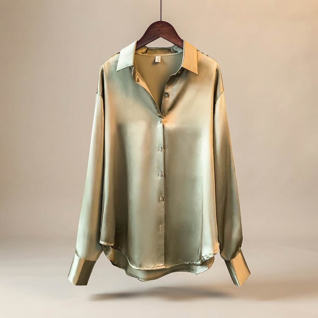 Blusa feminina brilhante de manga comprida, estilo elegante para moda casual e tops modernos da primavera.