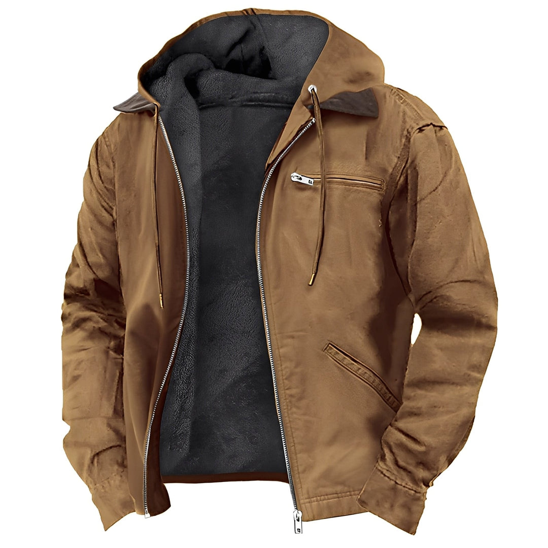 Casaco masculino elegante com capuz, perfeito para o inverno. Confortável e casual, ideal para o dia a dia.