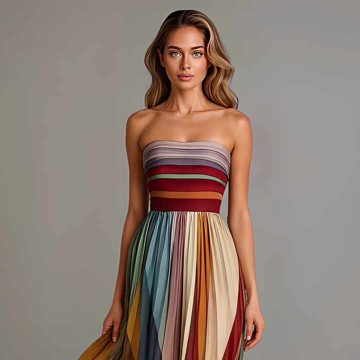 Vestido longo feminino tomara que caia vermelho, com caimento sofisticado, perfeito para eventos noturnos.