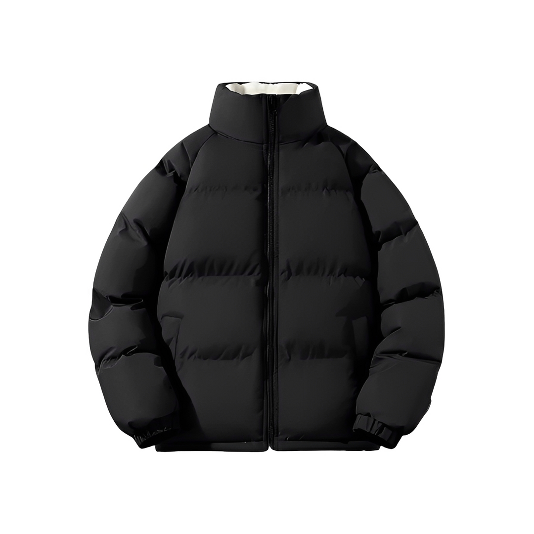 Jaqueta masculina acolchoada para inverno, corte moderno, disponível em diversas cores e tamanhos grandes.