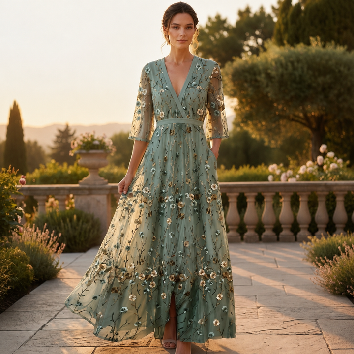 Vestido longo feminino elegante e fluido para verão. Perfeito para ocasiões especiais ou estilo casual chic.
