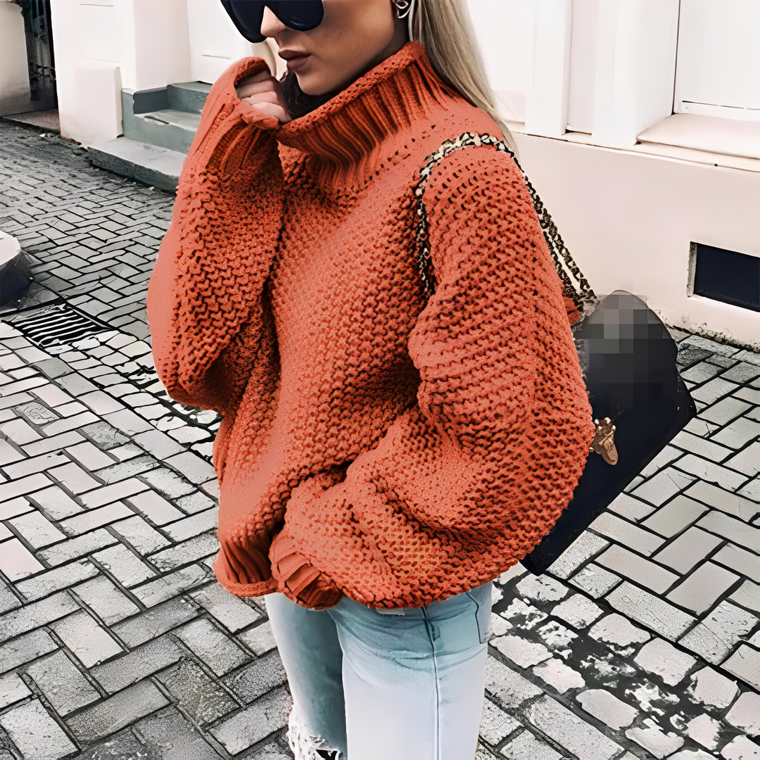 Suéter feminino casual de gola alta para inverno. Pulôver aconchegante e elegante, ideal para o dia a dia.