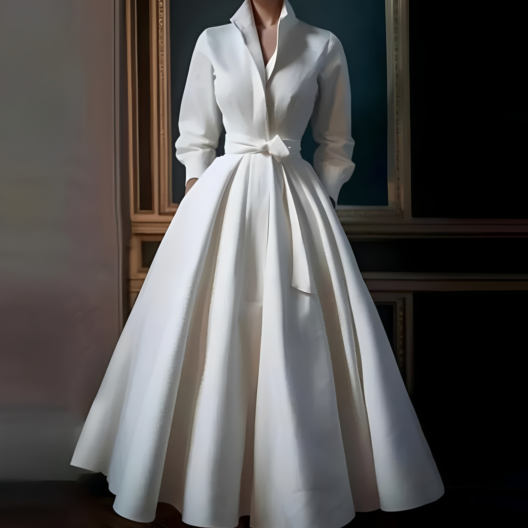 Vestido longo feminino elegante com cinto ajustável. Perfeito para verão, festa ou moda casual versátil.