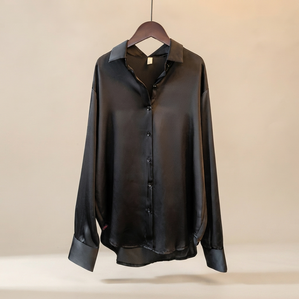 Blusa feminina de manga comprida, brilhante e casual, um top versátil e elegante para a moda da primavera.
