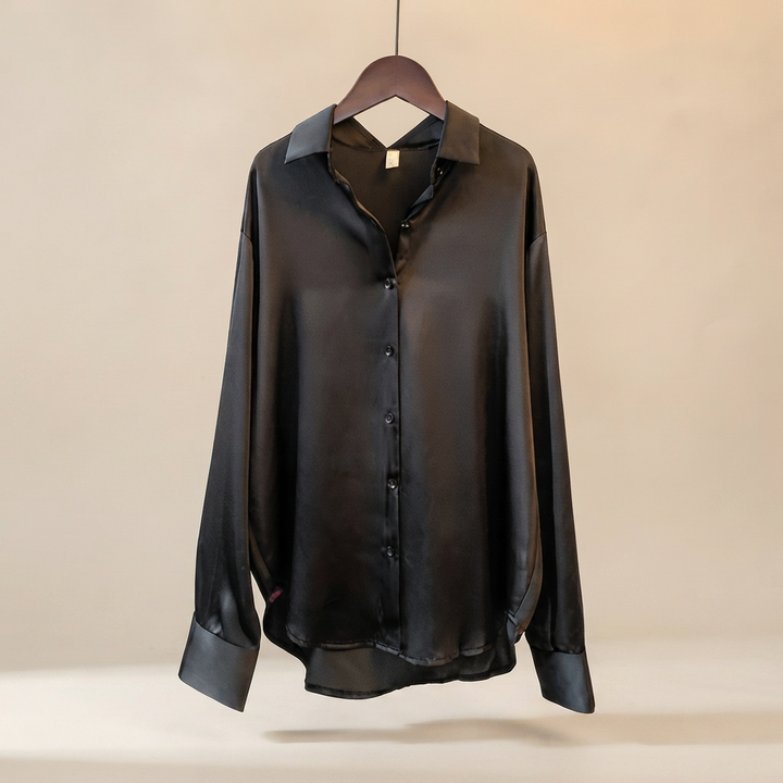Blusa feminina de manga comprida, brilhante e casual, um top versátil e elegante para a moda da primavera.