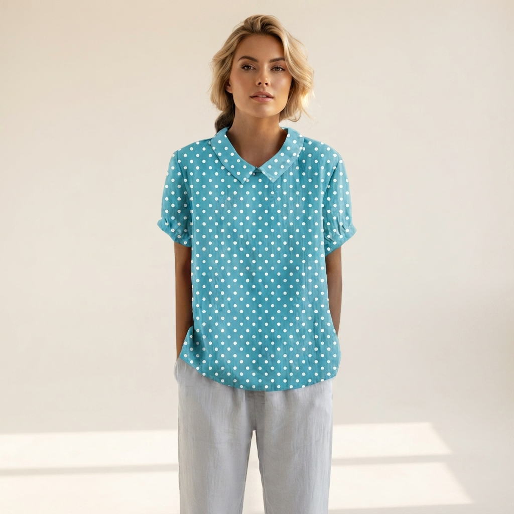 Blusa feminina floral com manga curta e decote redondo, super confortável e elegante. Ideal para a primavera e o verão.