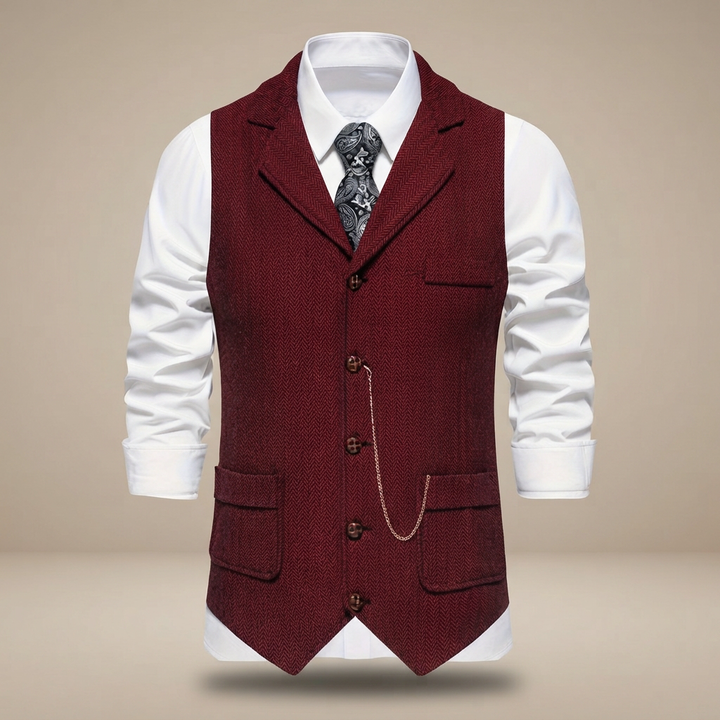 Colete masculino Clayton, estilo casual retrô. Padrão espinha de peixe, peça elegante para vestuário.