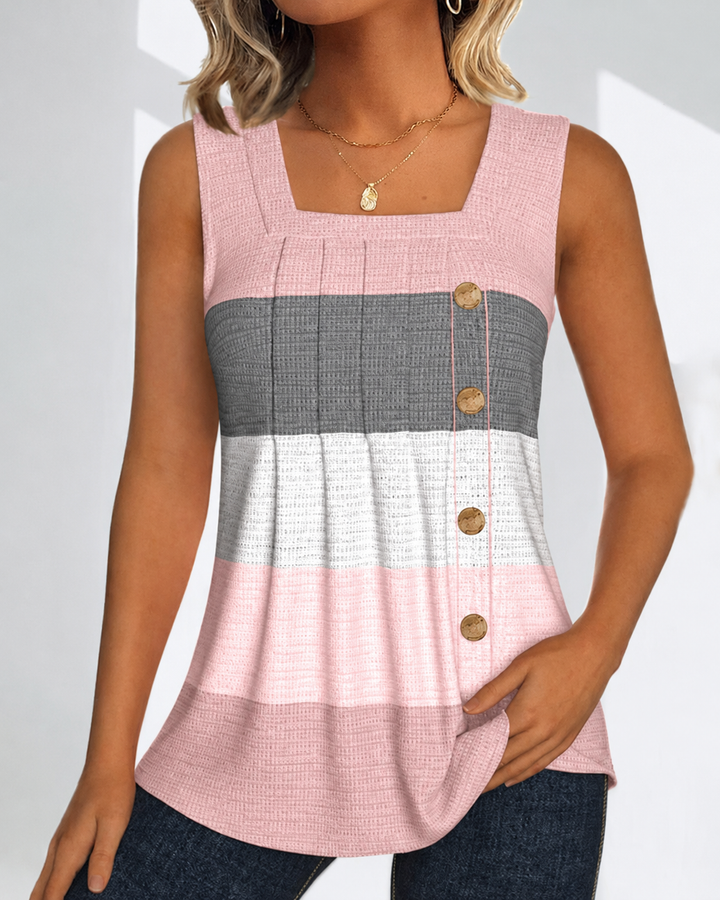 Blusa feminina listrada plissada, perfeita para o dia a dia e viagens. Conforto e estilo casual de verão.