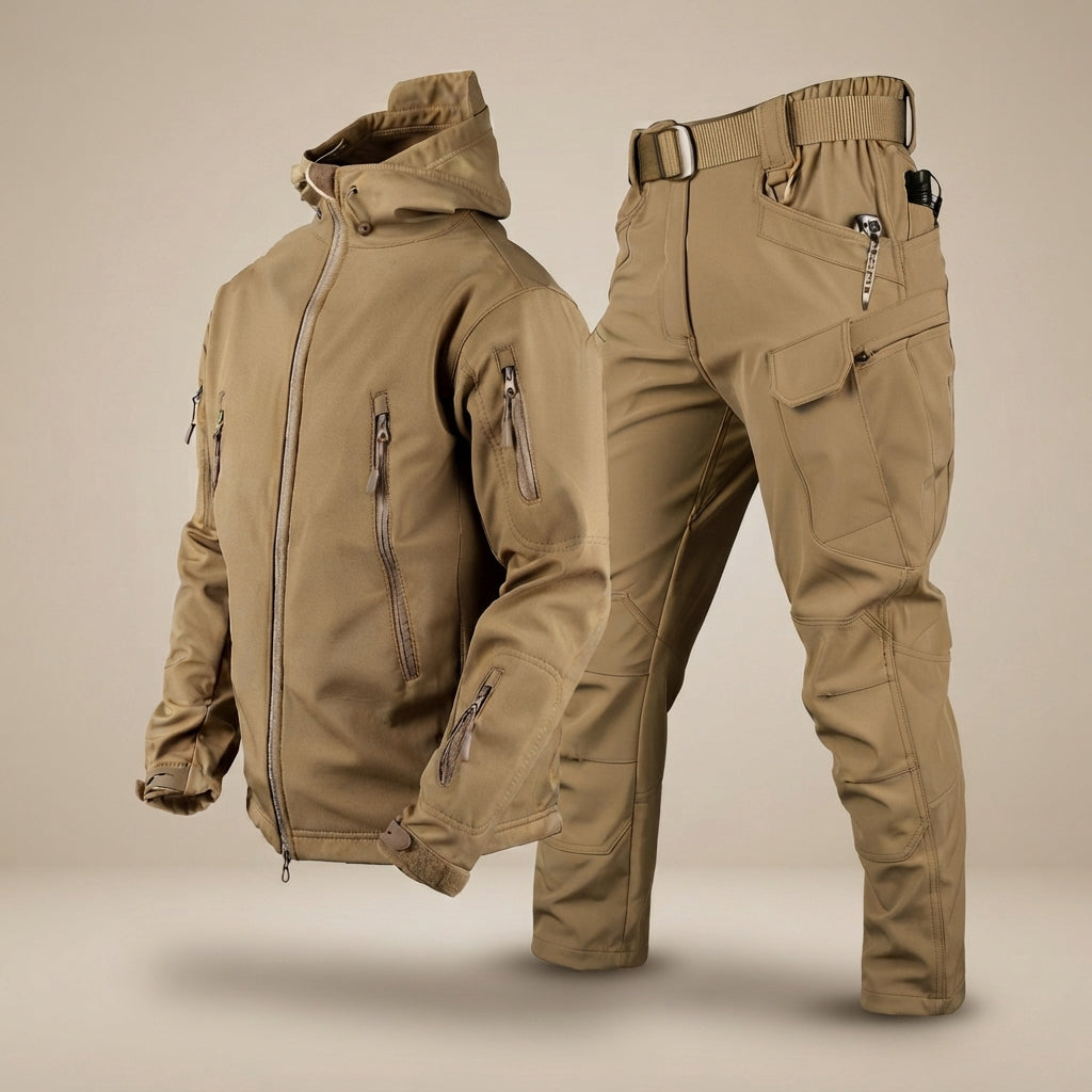 Conjunto masculino de calças e casaco outdoor, confortável para primavera, outono e inverno. Roupa desportiva casual de homem.