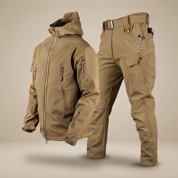 Conjunto masculino de calças e casaco outdoor, confortável para primavera, outono e inverno. Roupa desportiva casual de homem.