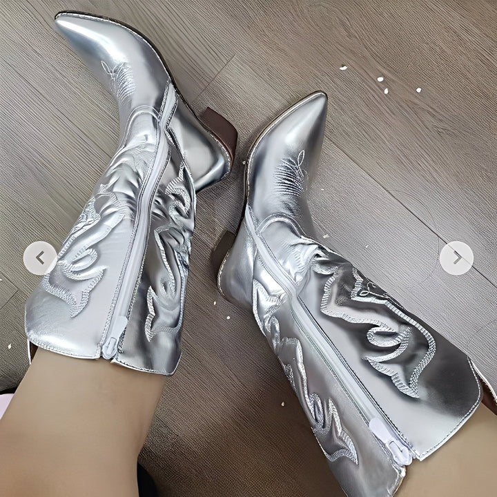Botas femininas cowboy Sherry, tendência chique. Estilo ocidental para um visual de moda inverno versátil e elegante.