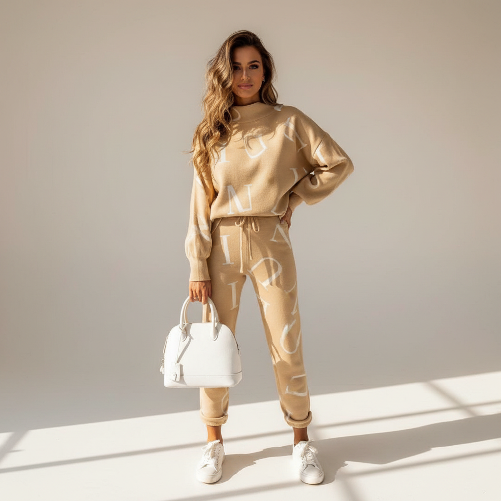 Conjunto de calças estampado feminino, estilo fácil e confortável para moda casual de verão. Duas peças versáteis.