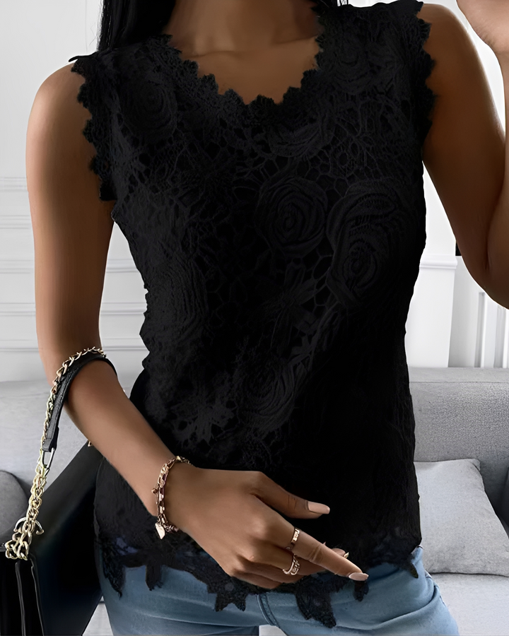 Blusa feminina versátil com gola redonda e sem mangas, estilo elegante e confortável para o verão.