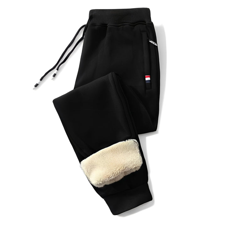 Calça reta masculina térmica, design casual, ideal para conforto em tamanhos grandes no inverno. Moda masculina.