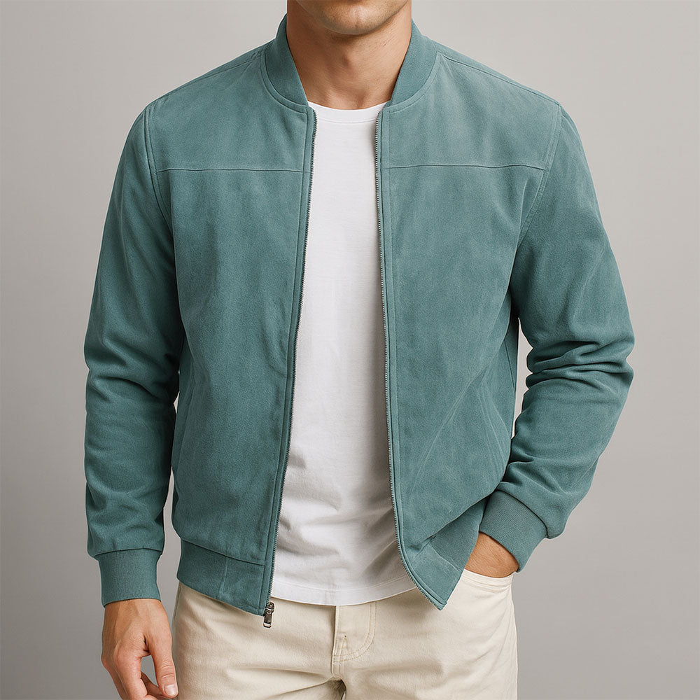 Jaqueta bomber masculina clássica, roupa casual versátil para o estilo urbano.
