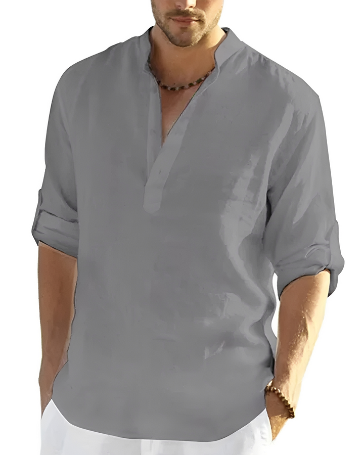 Camisa masculina de manga longa decote V para primavera e outono. Peça básica e confortável para seu estilo.